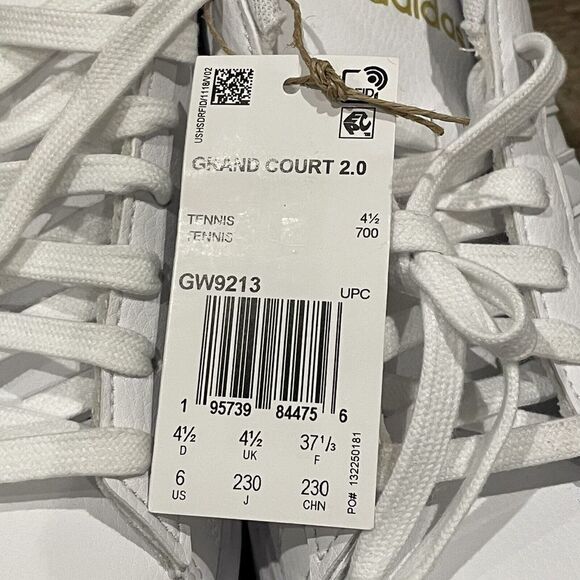 Adidas Grand Court 2 Sneakers White Gold Metallic Womens 6 GW9213 Shoes Youth 5 - Picture 8 of 16